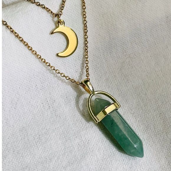 NWT The Crystal Babes Magic Necklace - The Lucky (Aventurine)- Gold - Picture 2 of 3